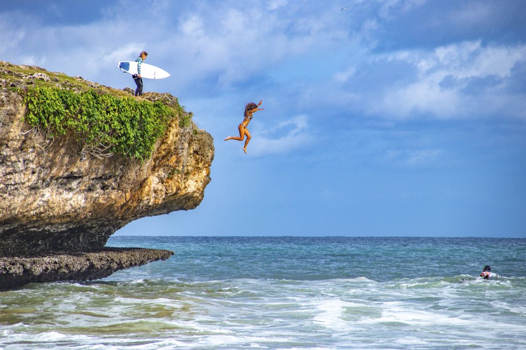 Jumping into the sea at Honeymoons