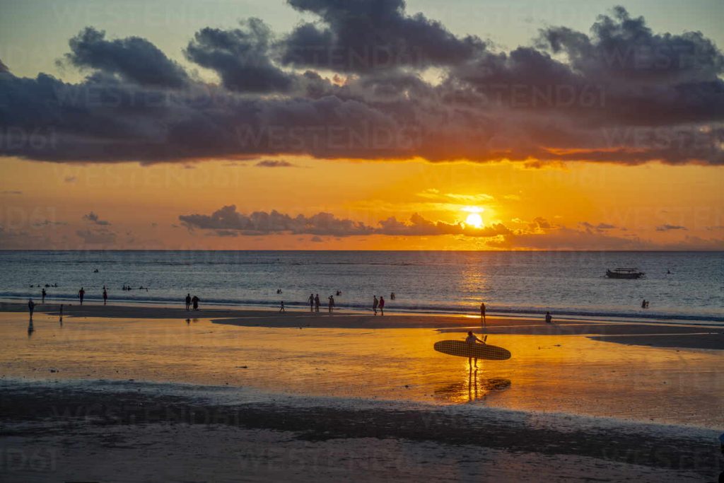 Kuta beach at sunset